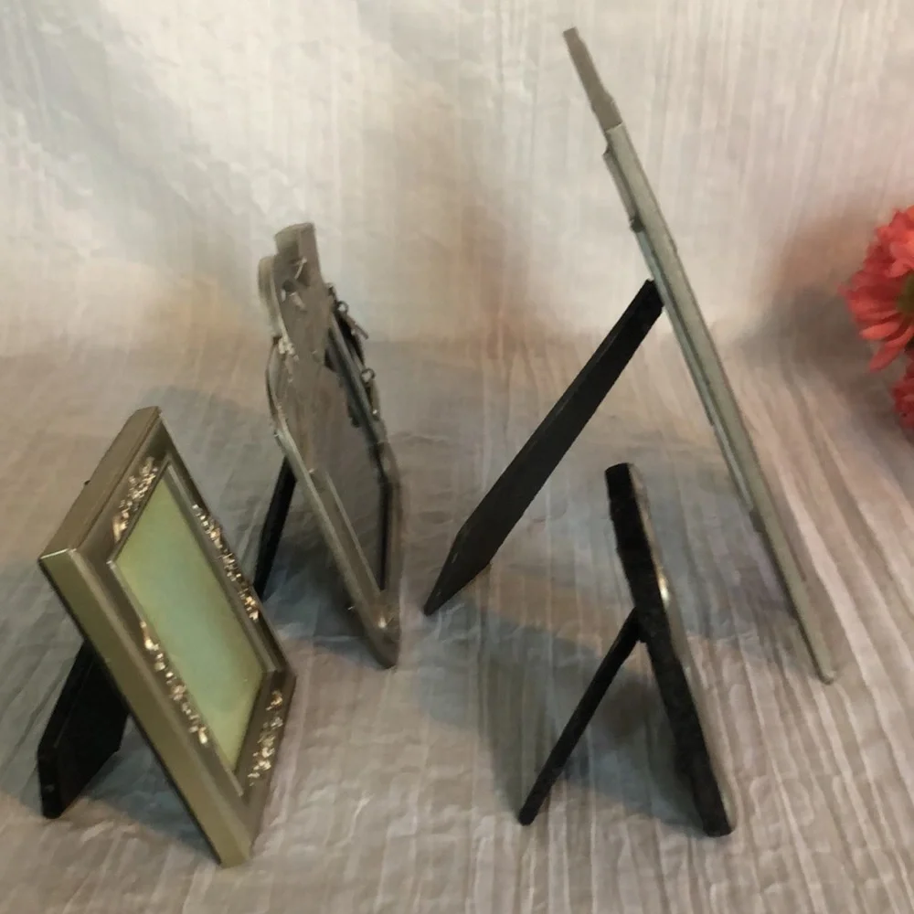 Lot of 4 silver picture frames filigree design pressed flowers vacation themed